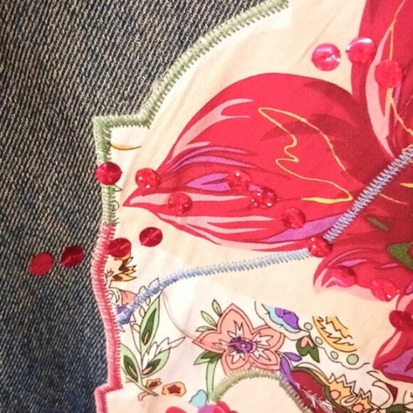 Thalia Sodi Jeans Womens Plus Sz 13 Blue Embroidered Sequins Flare Fringed Boho - Picture 11 of 16